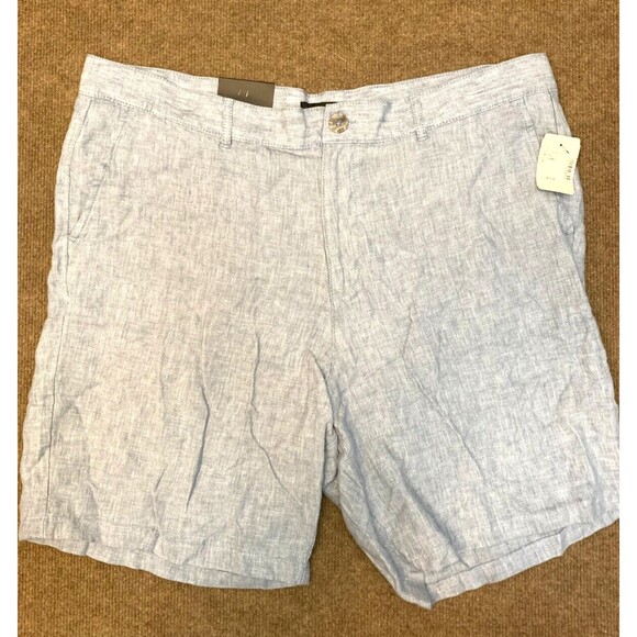Saks Fifth Avenue Chino Shorts Mens 38 Flat Front Blue Linen Relaxed - Picture 1 of 9